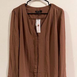 Urban CoCo Womens V Neck Ruffled Shoulder Business Causal Chiffon Blouse Button